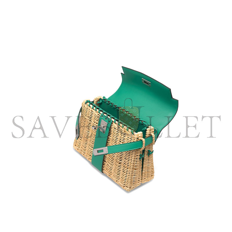 H**mes master vert vÉrone swift leather & osier mini picnic kelly 20 with palladium hardware (20*14*8cm)